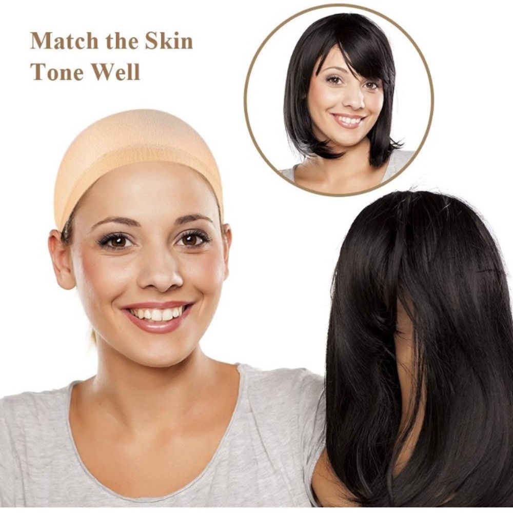 Stretchy Nylon Wig Caps for Lace Front Wigs,Beige Wig Cap for Women,2 Pieces NEW